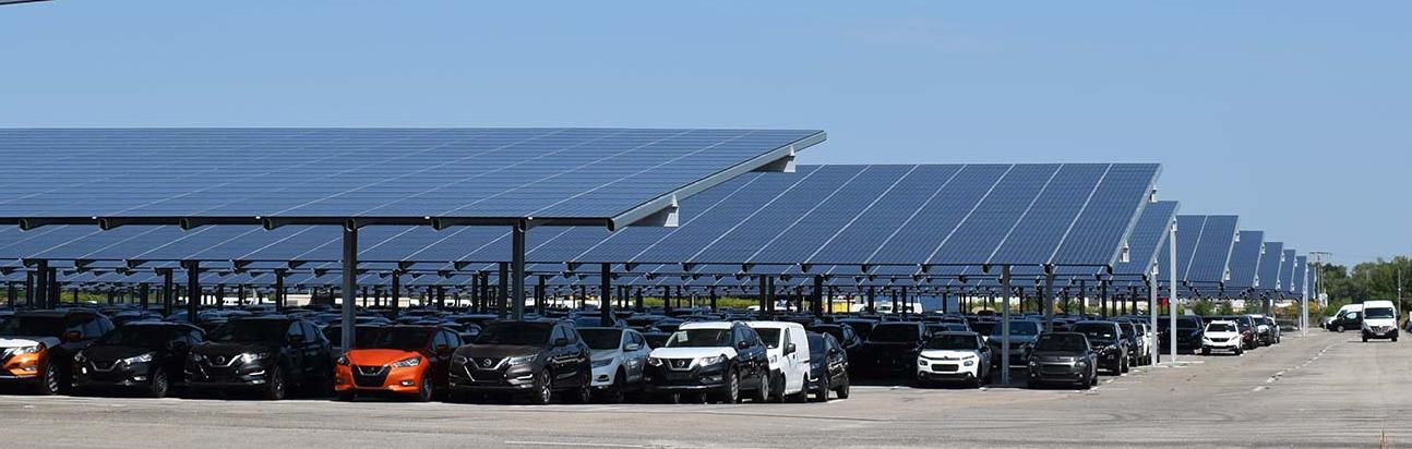 Ombrières photovolatïques sur Parking entreprise installation coruscant